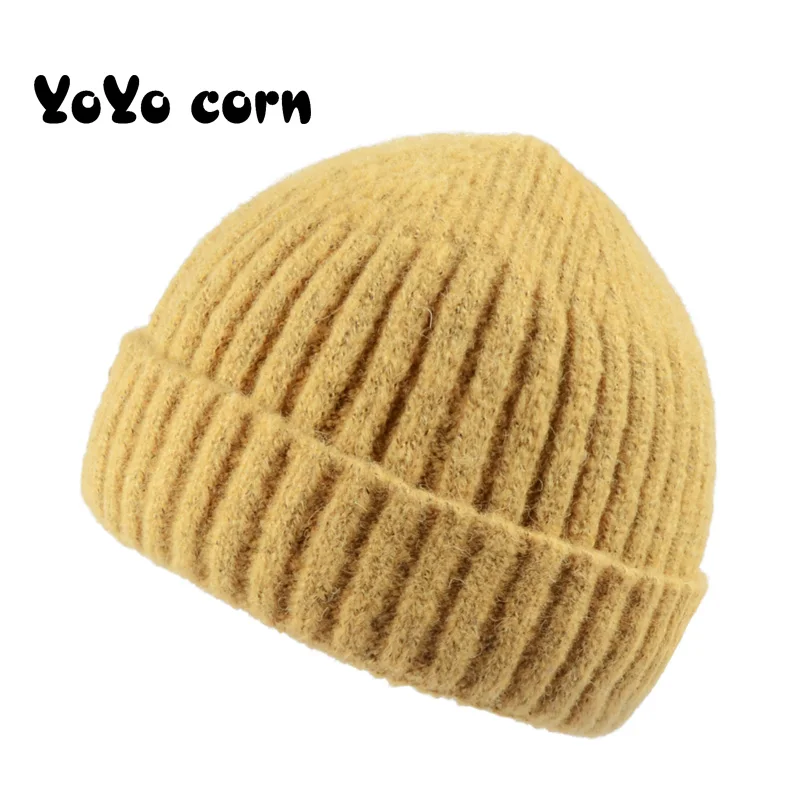 YOYOCORN шапочка с манжетами для часов, шапка для девочек, весенняя шапка с черепом для женщин, женская шапка s, осенняя Женская шерстяная вязаная шапка - Цвет: yellow