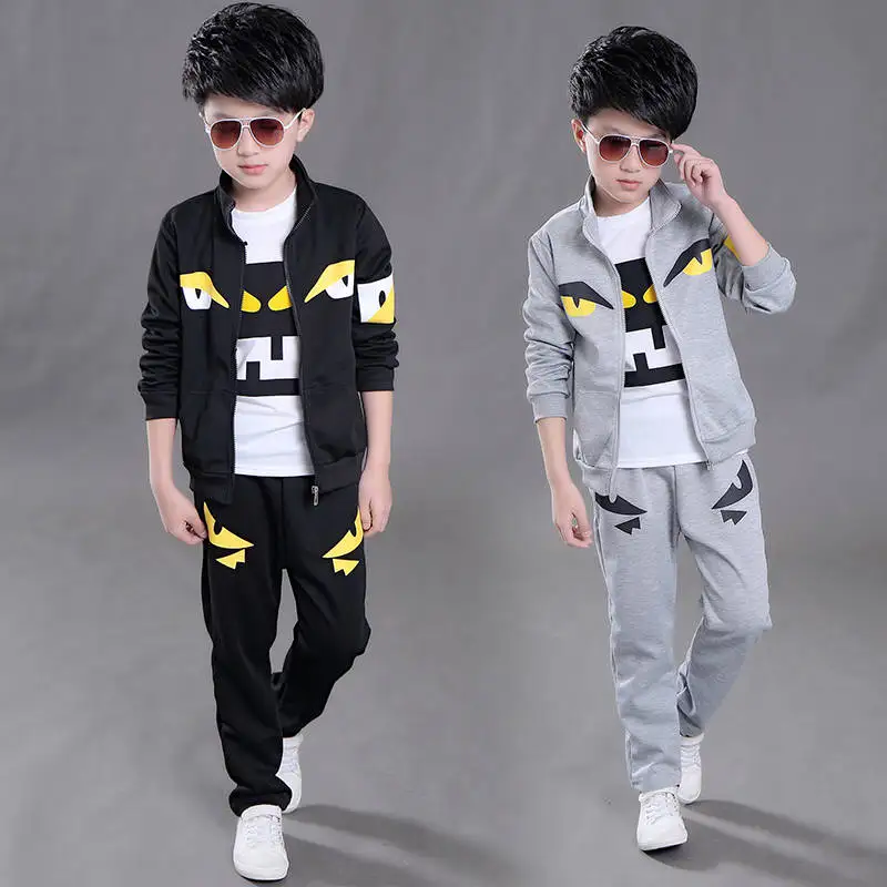 Boys set in the big three three-piece children's sports round neck T-shirt boys spring and autumn long-sleeved tide clothes