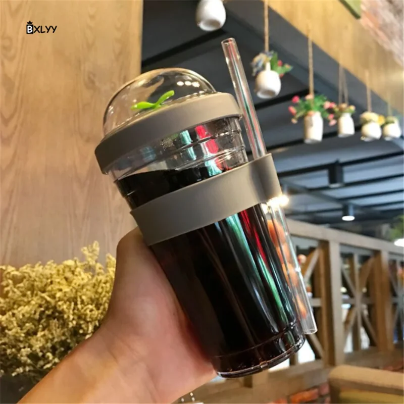 Светло-серый BXLYY Горячая Кофе чашка для завтрака 360 мл 480 творческий пластиковая чашка для сока, Герметичная Кружка-компактная кружка спортивные бутылки для воды Shaker.7z - Цвет: Светло-серый