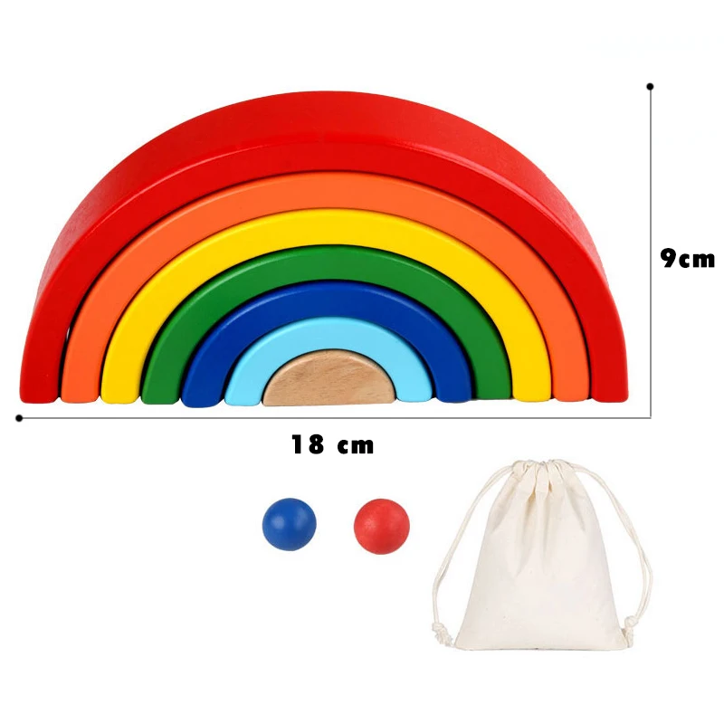 7 Different Colors Educational Toy Building Blocks Wooden Rainbow Arched 