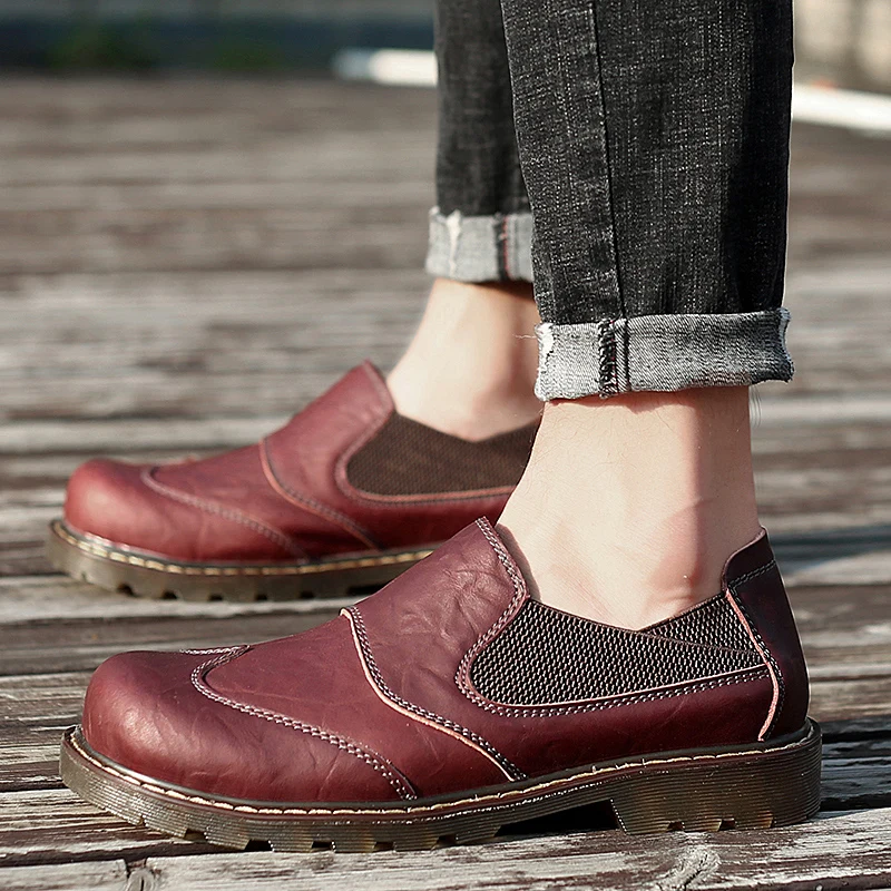 Breathable Oxford Men Shoes Fashion Leather Casual Shoes Male Top Quality Dress Loafers Men Breathable Flats Loafers Male HC-404 - Цвет: Бордовый