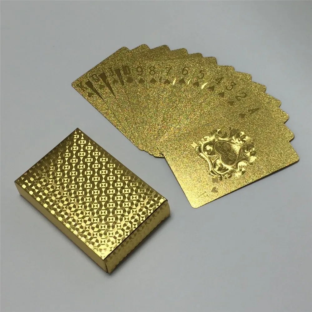 

Durable Waterproof Gold Foil Plated Playing Cards Set 54pcs Deck Poker Classic Magic Tricks Tool Magic Box-packed High Quality