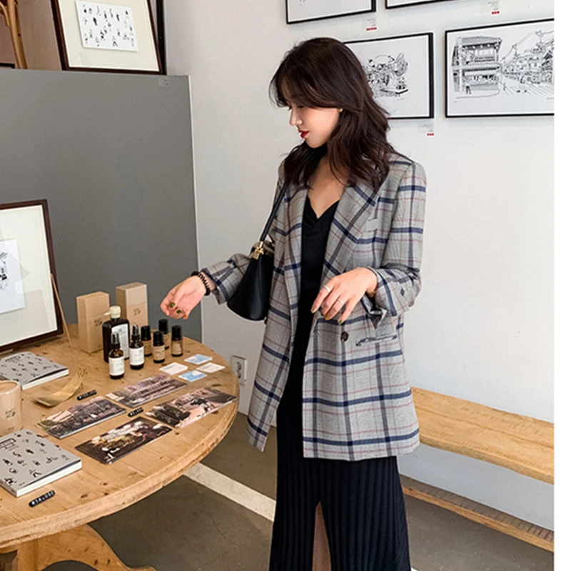 Women Winter Autumn Plaid Suit Jacket Female Coat Fashion Clothing Slim Blazer