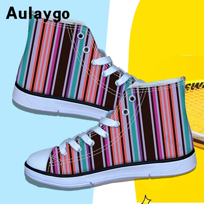 

Aulaygo Kids Shoes For Girls Children 3D Vertical Line Simple Color Line Printing Canvas Casual School Boys High Top Sports Flat