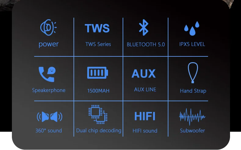 Портативный Bluetooth динамик Bluetooth 5,0 динамик поддерживает FM радио водонепроницаемый открытый бас динамик, поддерживает TF карты auxilia