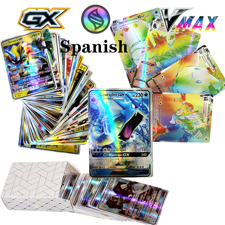 2021 новые голографические игральные карты Pokemon в испанском стиле GX VMAX V Trainer Energy