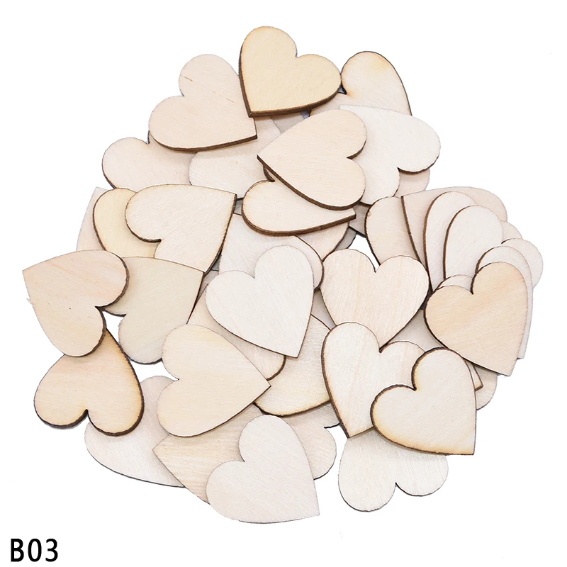 30mm 50Pcs Деревянные кусочки сердце любовь пустые необработанные диски натуральные поделки DIY украшения для свадебной вечеринки домашняя комната отделка декором - Цвет: 30mm 50Pcs