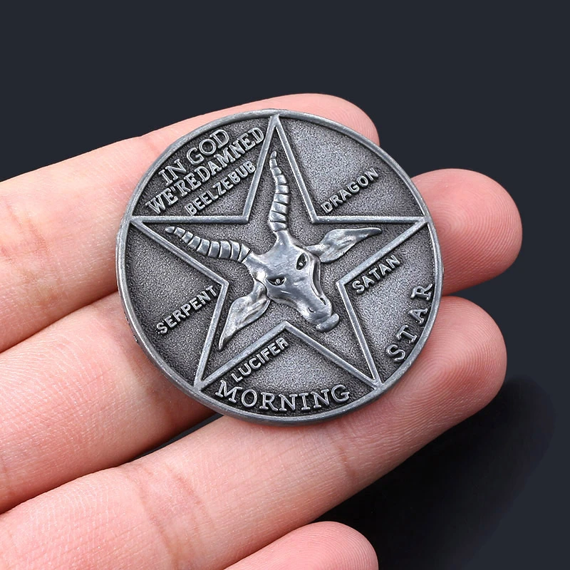 Satanic Lucifer Morning Star Badge Coin cosplay Реквизит унисекс для Хэллоуина, пятиконечные аксессуары, Satanic Badge