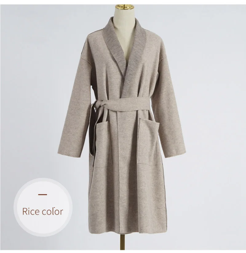 Женское шерстяное пальто осень зима Cassic Простое Шерстяное длинное пальто женский халат Верхняя одежда теплое пальто