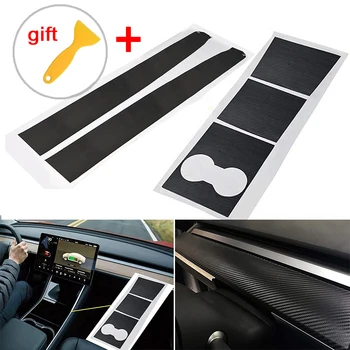 

For Tesla Model 3 Decal Center Console Kit Parts Black Carbon Fiber Car Stickers Dashboard Vinyl Wrap Durable Accessories