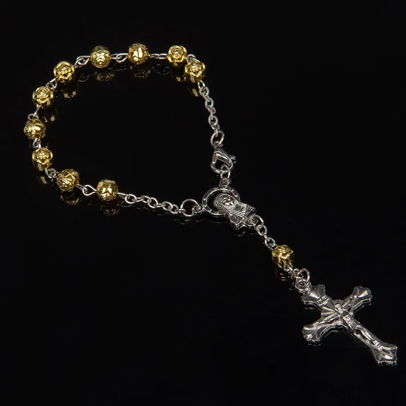Браслет с крестом из золота 6 мм золотой крест Иисусом четки для крещения |