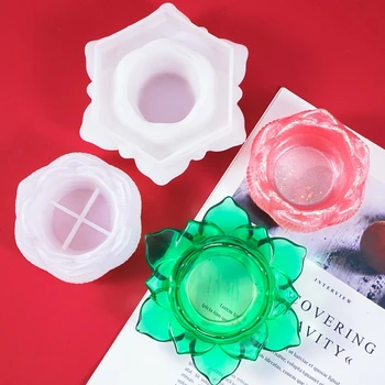 

Storage Box Crystal Epoxy Resin Mold 3D Lotus Candle Holder Silicone Mould DIY Crafts Ashtray Ornament Making Tools
