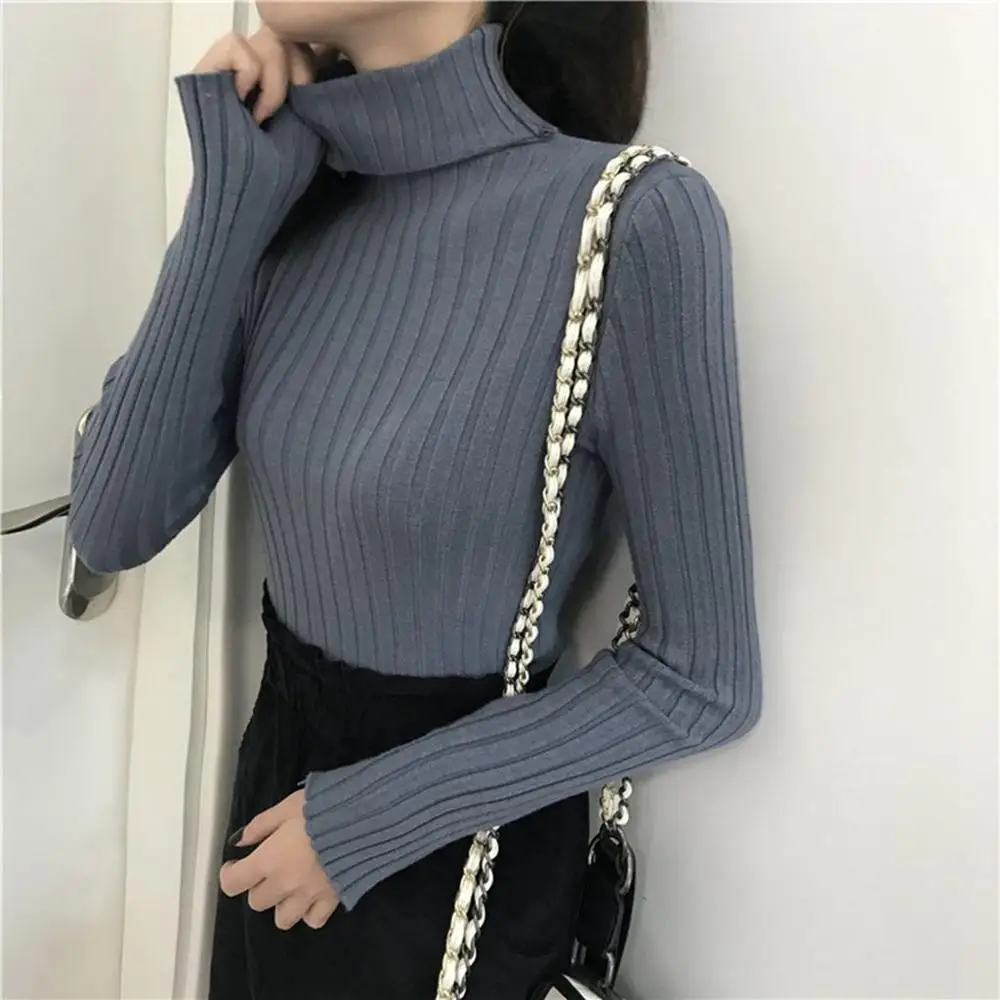 

Women's Sweaters In Autumn And Winter Of 2019 Korean Edition Basic Style Thickened Stripes Weave High Collar Bottom Sweater Knitted Sweater Women's Clothes