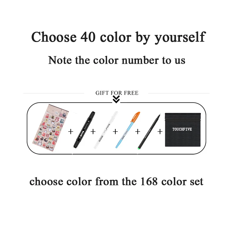 Choose any 40 color TouchFIVE 30/40/60/80 Цвета маркер для рисования на спиртовой основе Маркеры Набор ручек для рисования манга двойной головой художественный эскиз маркер ручки для дизайна - Цвет: Choose any 40 color