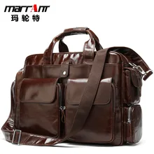 Genuine Leather Men's Business Handbag Large Capacity Business Briefcase Wear-Resistant Oil Wax Leather Men's Bag