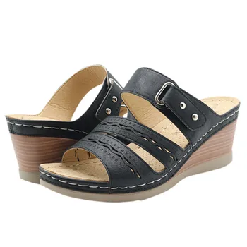 

Platform wedge round-toe open-toe slippers sandals beach shoes Ladies Summer Open Toe Comfortable Shoes 2020 New тапки