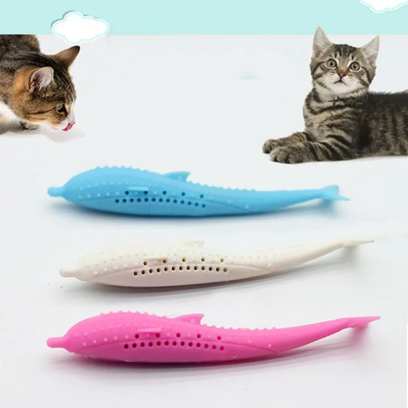 

Cat Fish Shape Toothbrush Toys With Catnip Pet Eco-Friendly Silicone Molar Stick Teeth Cleaning Toy For Pet Cat Products