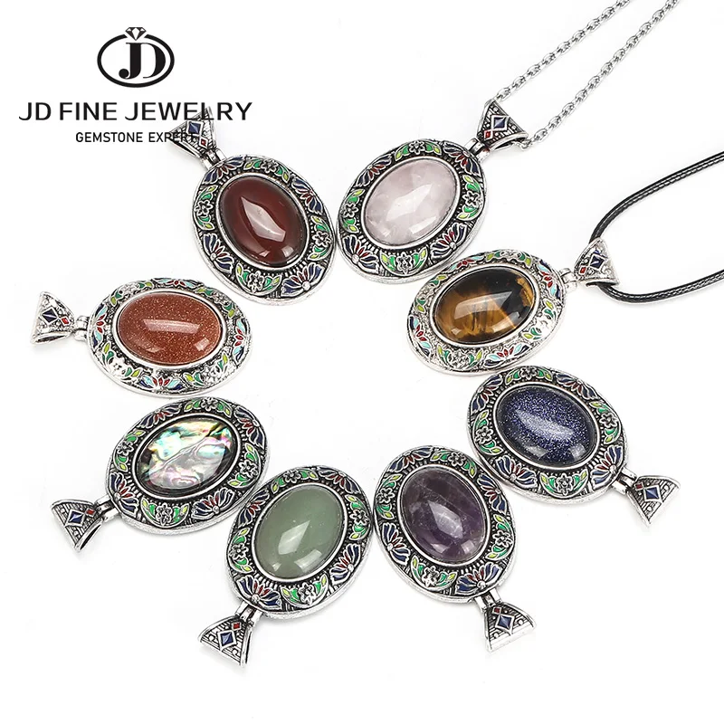 Подвеска из натурального овального камня морской ракушки JD 28*52 мм эмалированная