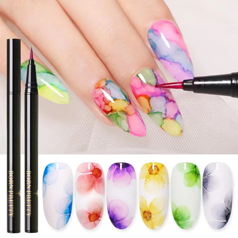 BORN PRETTY Blossoming Gel Nail Polish Water Ink Color Painting Pen Flower Irregluar Effect Art Varnish DIY Design | Красота и