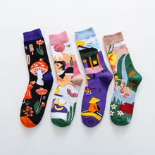 Western Fashion Color Print Socks Women Spring Mushroom Socks Cotton Calcetines Mujer Meias 010202