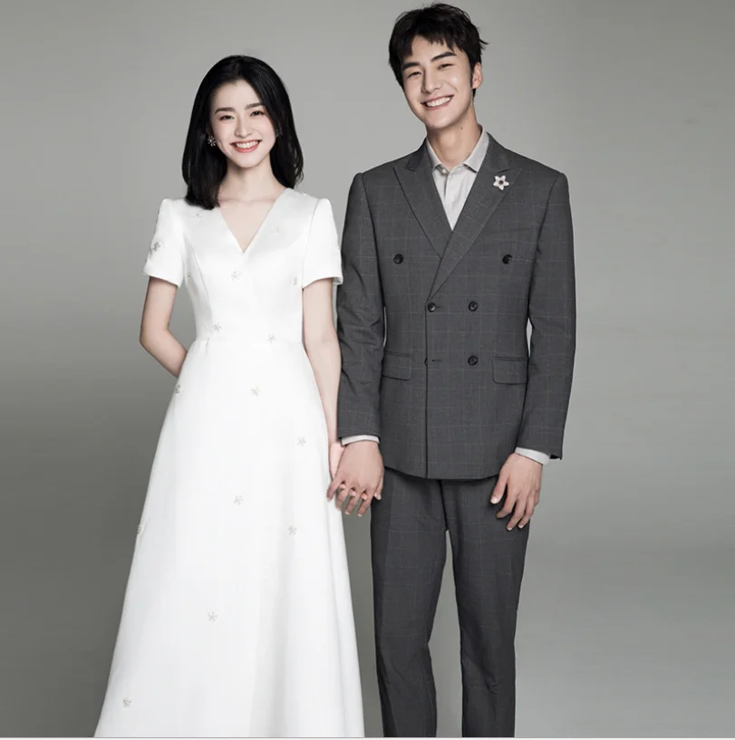 Новое атласное белое свадебное платье простое с рукавами трапециевидной формы с вышитыми цветами корейское свадебное платье Vestido Novia Boho