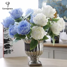 Lovegrace Bridesmaid Wedding Bouquet 7 Heads Rose Peony Artificial Silk Flower Pink Office Home Party Decoration Wedding Flowers