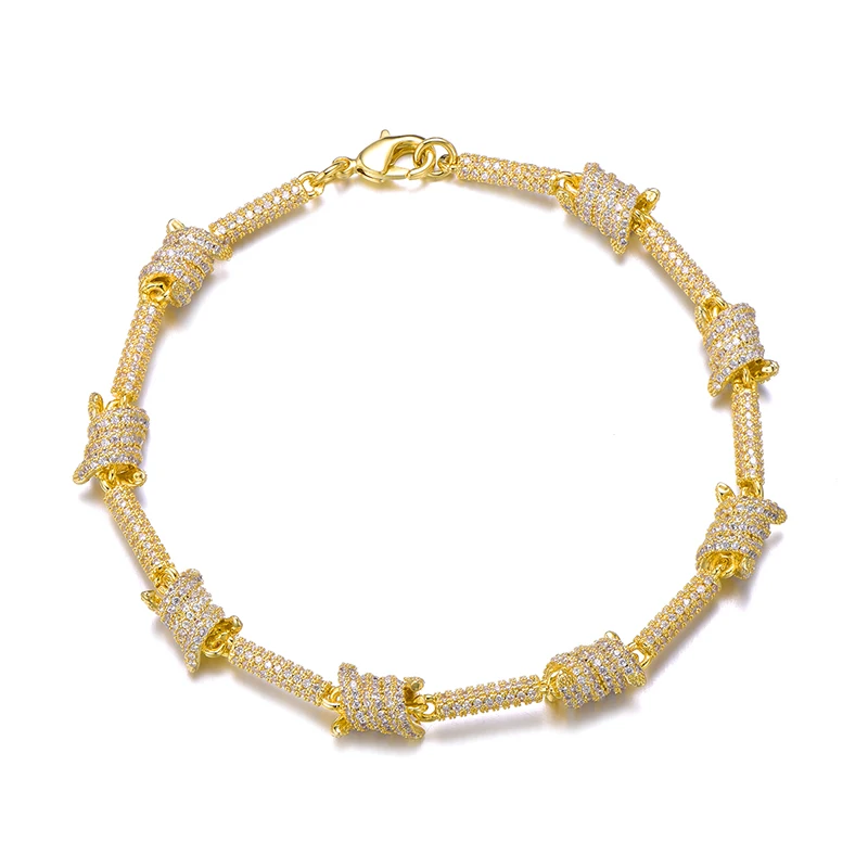 Gold Хип хоп 7 мм Iced Out Bling AAA CZ кубический цирконий спиральное звено цепи браслет для мужчин раппер ювелирные изделия медный Золотой Серебряный - Окраска металла: Gold