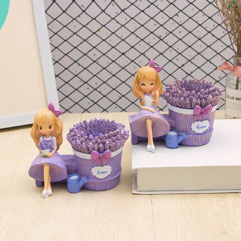 

Lavender Girl Pen holder creative student's desktop resin ornament decorations desk organizer porta lapis pen stand Storage box