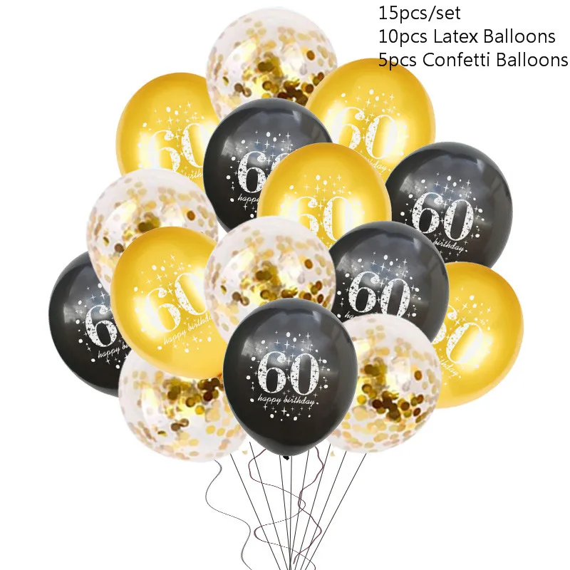 15pcs balloons 60 Cyuan 30th 40th 50th День Рождения украшения взрослых шар 30 40 50 лет День рождения конфетти с цифрами возраста шары фотобудка реквизит - Цвет: 15pcs balloons 60