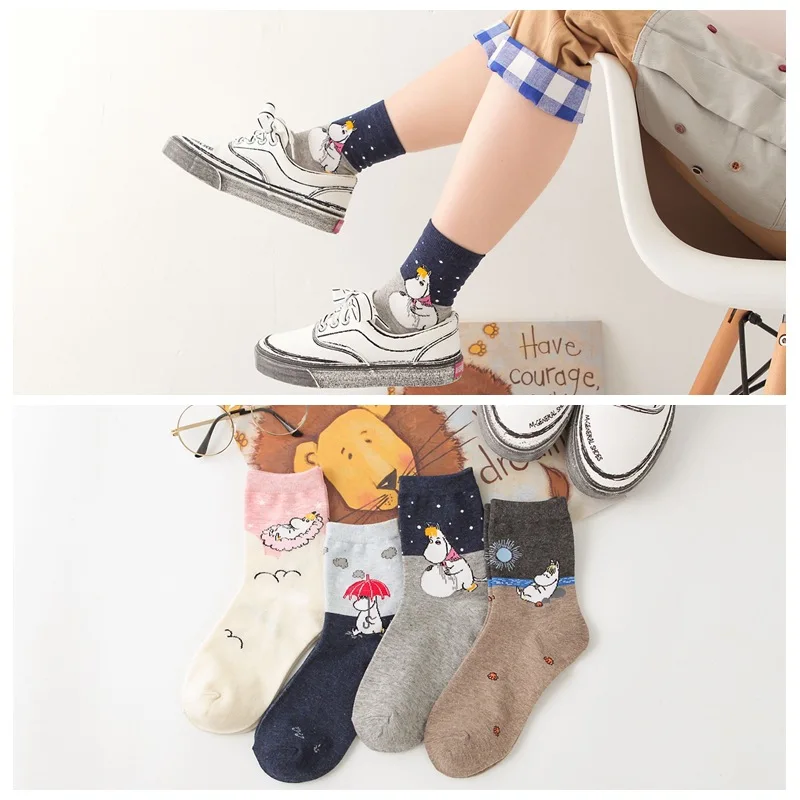 Mumin Moomin милые носки Femme Momine покрытие для ног женские хлопковые уличные носки в стиле хип-хоп белые носки 1 пара для женщин