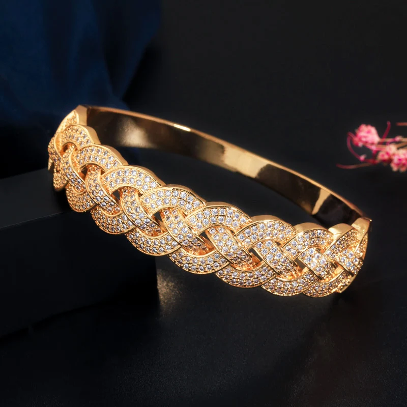 CWWZircons Bling Iced Out кубический цирконий камень розовое золото роскошный дизайнерский браслет с большими подвесками для женщин CZ вечерние ювелирные изделия BG036