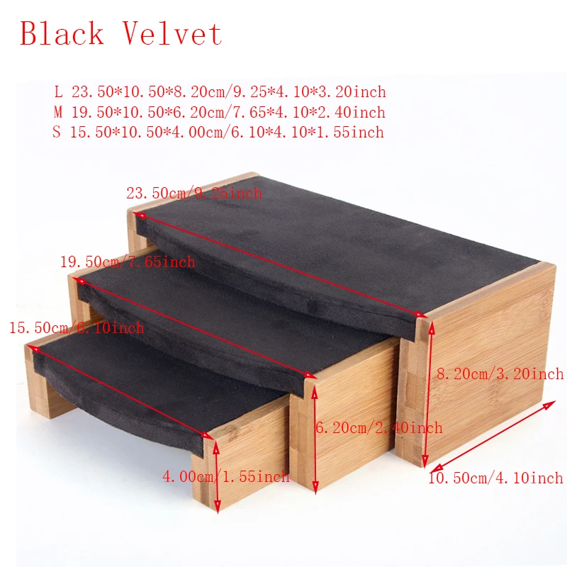 3 шт./компл. бамбука подвесной Цепочки и ожерелья Дисплей стенд бархат/из искусственной кожи браслет кольца серьги ювелирные изделия Дисплей Органайзер стеллаж для выставки товаров - Цвет: Black Velvet