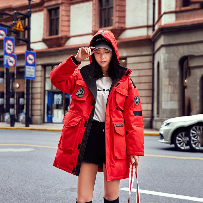 

Workwear Goose Thick Couples down Jacket Men And Women Mid-length Korean-style Loose And Plus-sized Winter Coat