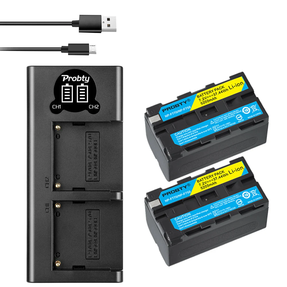 JYJZPB 2 stuks NP-F970 Accu voor Sony NP F980 F750 F770 F550 F530 F330 F570 Vervangende Batterij compatibel met Sony Handycams met USB-oplader en LCD-display
