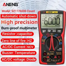 ANENG – multimètre numérique professionnel 6000 points, fréquence de mesure, multimètre, condensateur à Transistor, testeur NCV, bleu