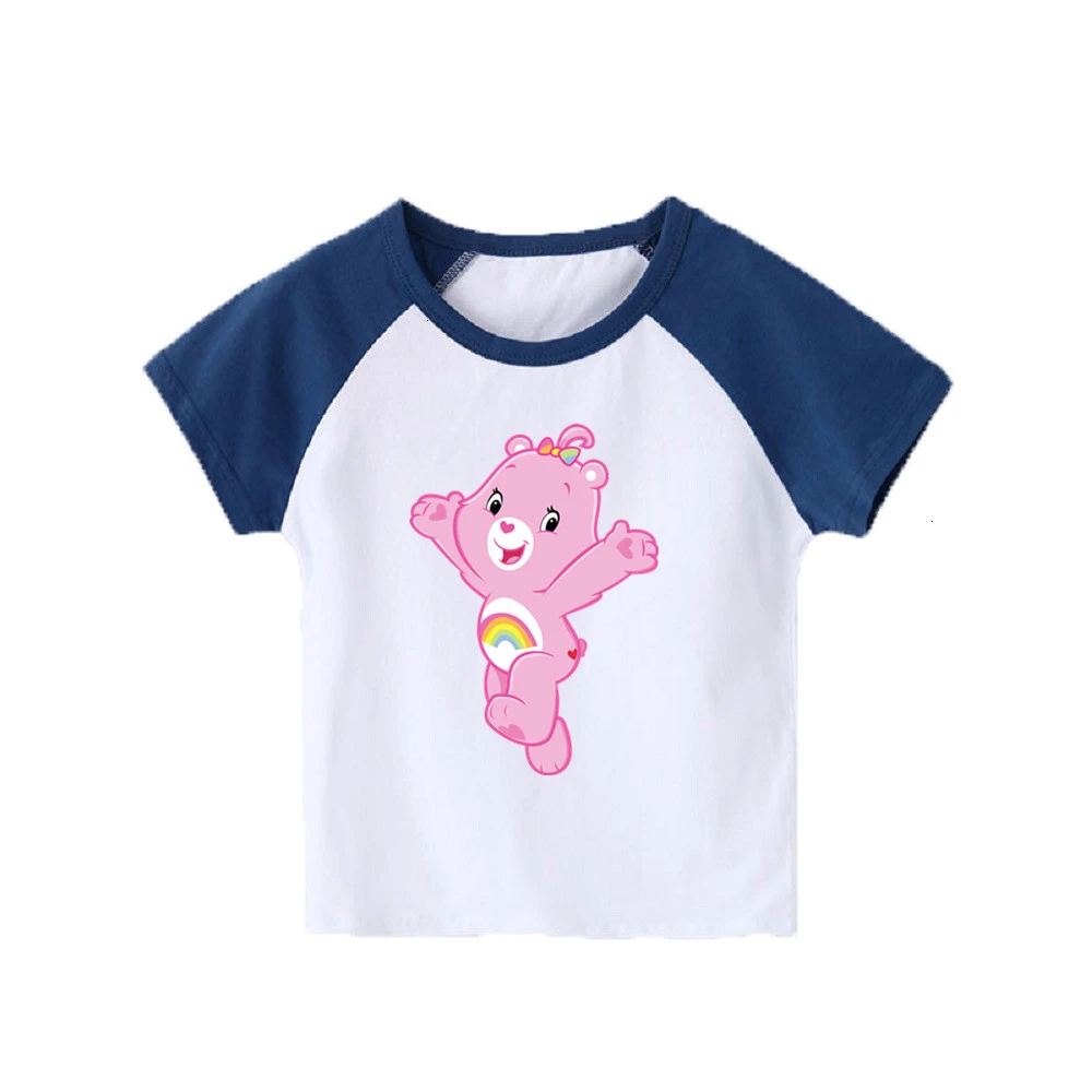 Одежда для мальчиков и девочек короткий рукав Care Bears скрещивающиеся цвет; детская футболка; топы с круглым вырезом; футболки с изображением мультипликационных персонажей для детей футболка детская одежда От 2 до 12 лет - Цвет: as picture