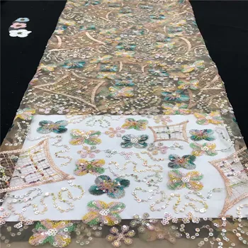 

2020 African sequins 3D Tulle Lace Fabric gold African French Lace Fabric High Quality Nigerian Embroidery Tulle French Lace