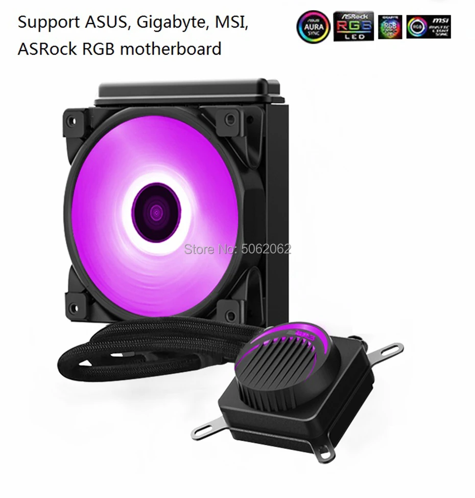 Pccooler GI-AH120 Процессор охладитель воды 120 мм цветная(RGB) 4PIN тихий вентилятор с ШИМ-управлением для AMD AM4 AM3 intel 2011 2066 115X Процессор жидкостного охлаждения радиатора