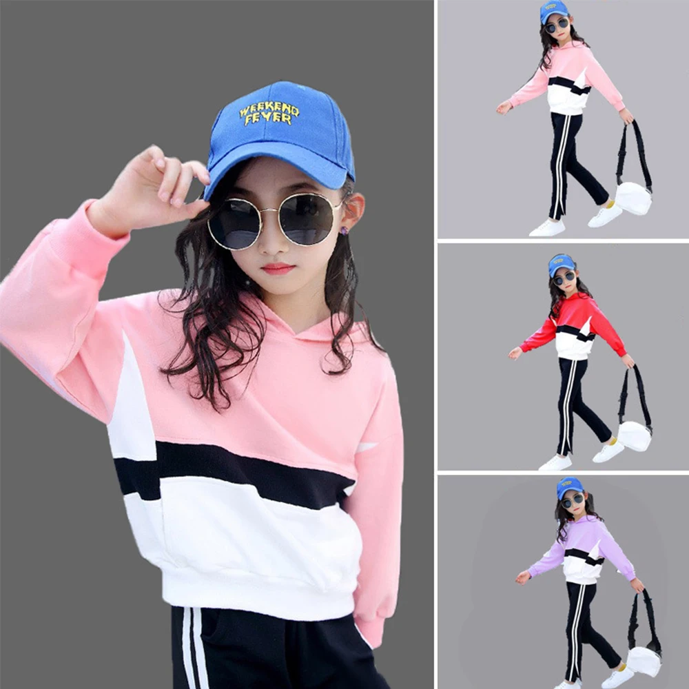 

Children's Clothing Sports Suit Children Clothes For Girls Hooded Jumper Suit Children Clothes Girl 8 to 15Years Old Two-Piece