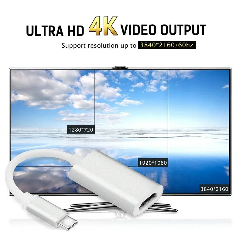 

Pohiks Type C to HDMI Cable Adapter HDTV Video Cable Converter Connector Type-C to HDMI 4K Adapter Converter Cable Connector