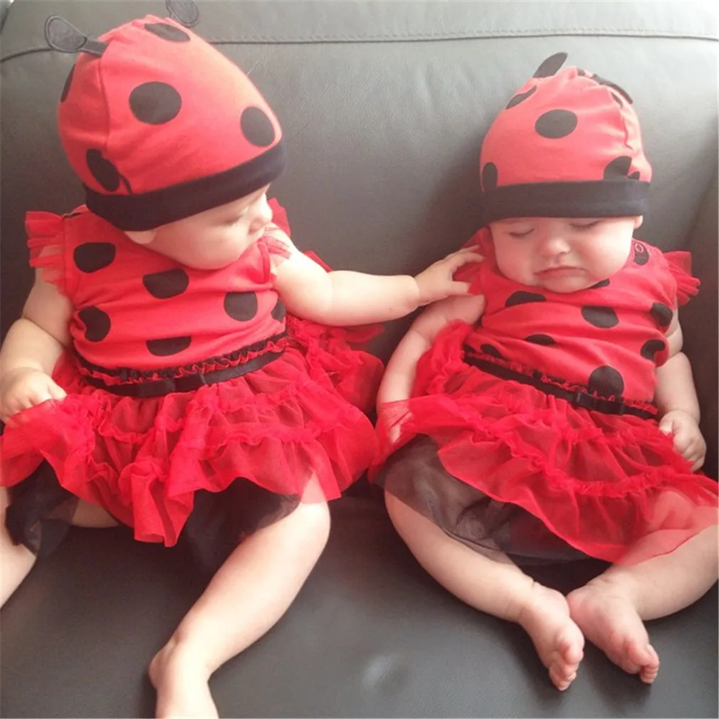 Toddler Newborn Baby Girls clothes Polka Dot Hat round neck sleeveless bow Tulle Geometry Bodysuit 2pc cotton summer kids outfit