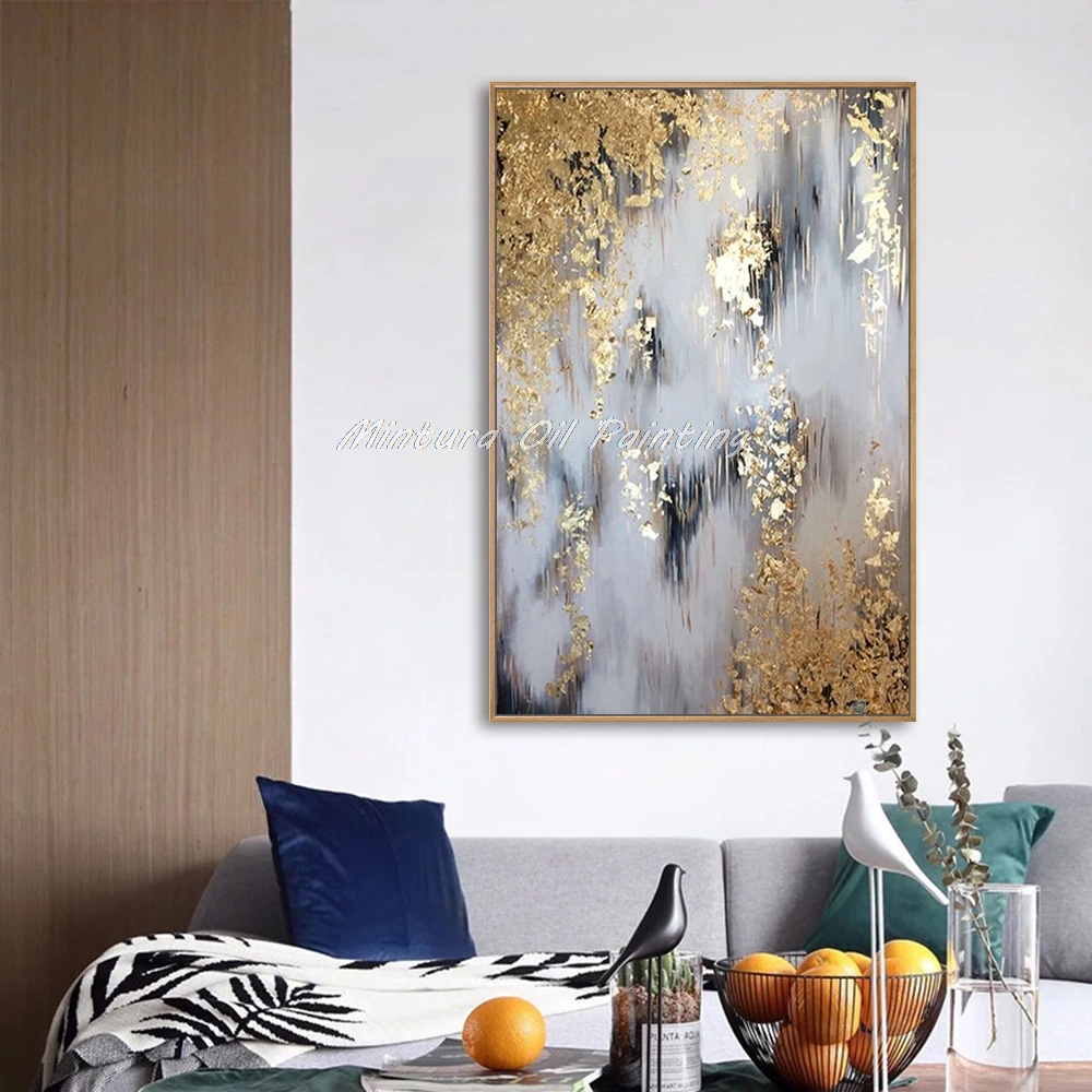 Mintura ручная роспись маслом на холсте Золотая фольга Абстрактная Картина Настенная картина для гостиной домашний декор искусство без рамки