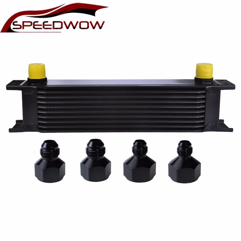 

SPEEDWOW 10Row AN10 Aluminum Stacked Plate Engine Transmission Oil Cooler British Type Radiating Kit Cooling System Universal