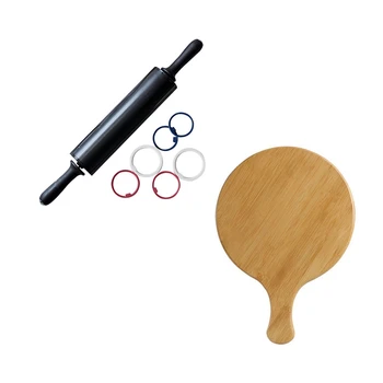 

Rolling Pin Stainless Steel Dough Roller with Banboo14 Inch Pizza Peel/Cutting Board/Serving Tray Paddle Serving Boards
