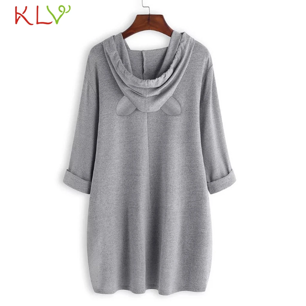 T Shirt Women Hooded Ear Cat Print Long Sleeve Tshirt Fashion Casual Loose Winter Pullover Femme Top Mujer Plus Size 19Jul
