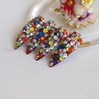 

24pcs Extra long pointed oval fake nails slim art salon nail crystal diamond nail Colorful diamond