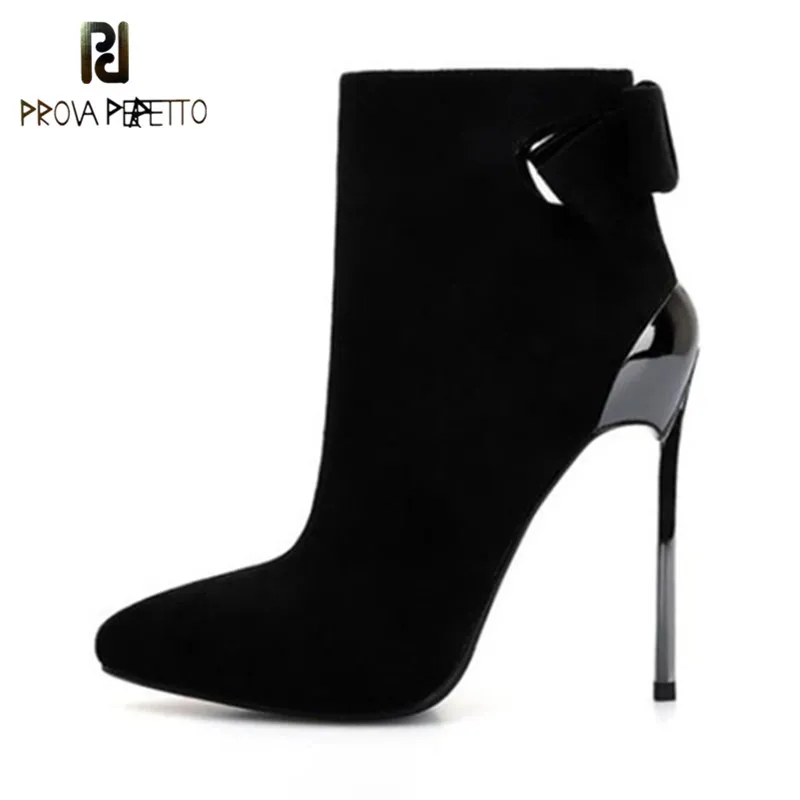 

Prova Perfetto Fashion Women Boots Bowknot Winter Shoes Woman High Heels Pointed Toe Suede Botines Mujer 2019 Sexy Ankle Boots