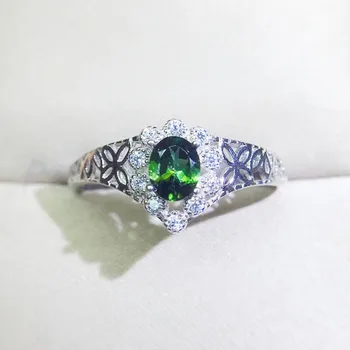 

Per jewelry Natural real diopside flower ring Free shipping 4*5mm 0.5ct gemstone 925 sterling silver Fine jewelry Q2042227