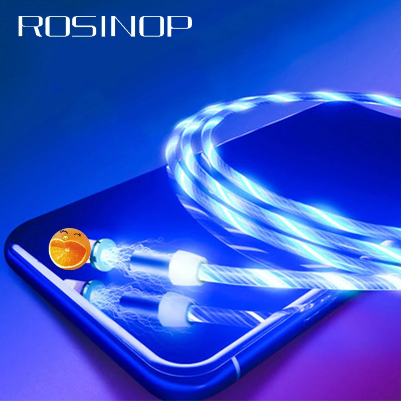 Магнитный кабель Rosinop 2.4A для быстрой зарядки 3 в 1 iphone светящийся зарядный USB Type C
