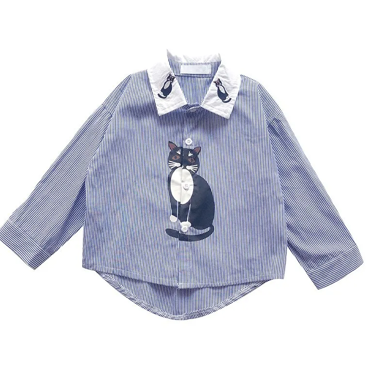 Mihkalev/Детские рубашки с длинными рукавами для девочек и топы, коллекция года, Осенняя детская рубашка в полоску и блузки для девочек, осенняя одежда - Цвет: Синий